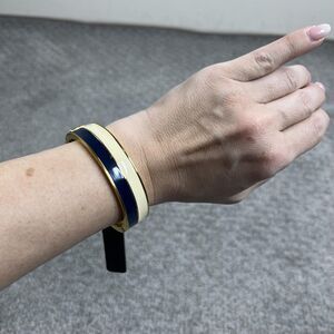 J Crew Bracelet Navy Cream Enamel Bangle Gold Tone Womens Jewelry Signed New